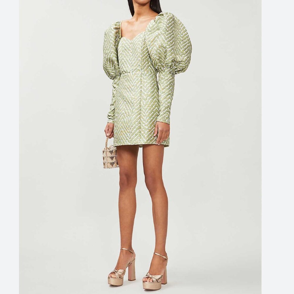 ROTATE Birger Christensen Oksana Jacquard Mini Dress - GREEN